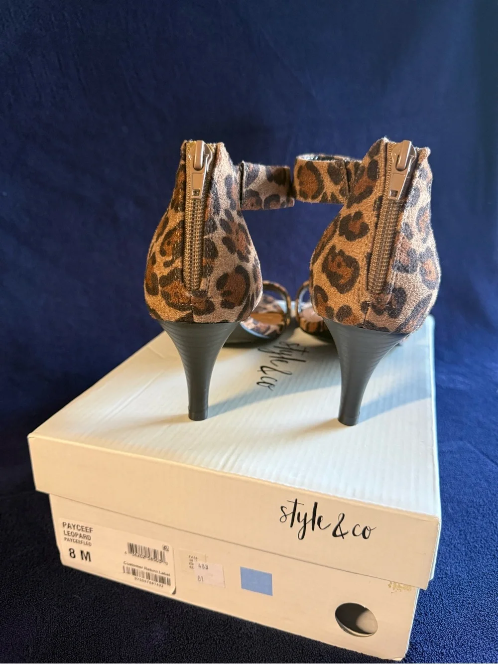 Style & Co. Leopard Print Ankle Strap Heels in Brown and Black
